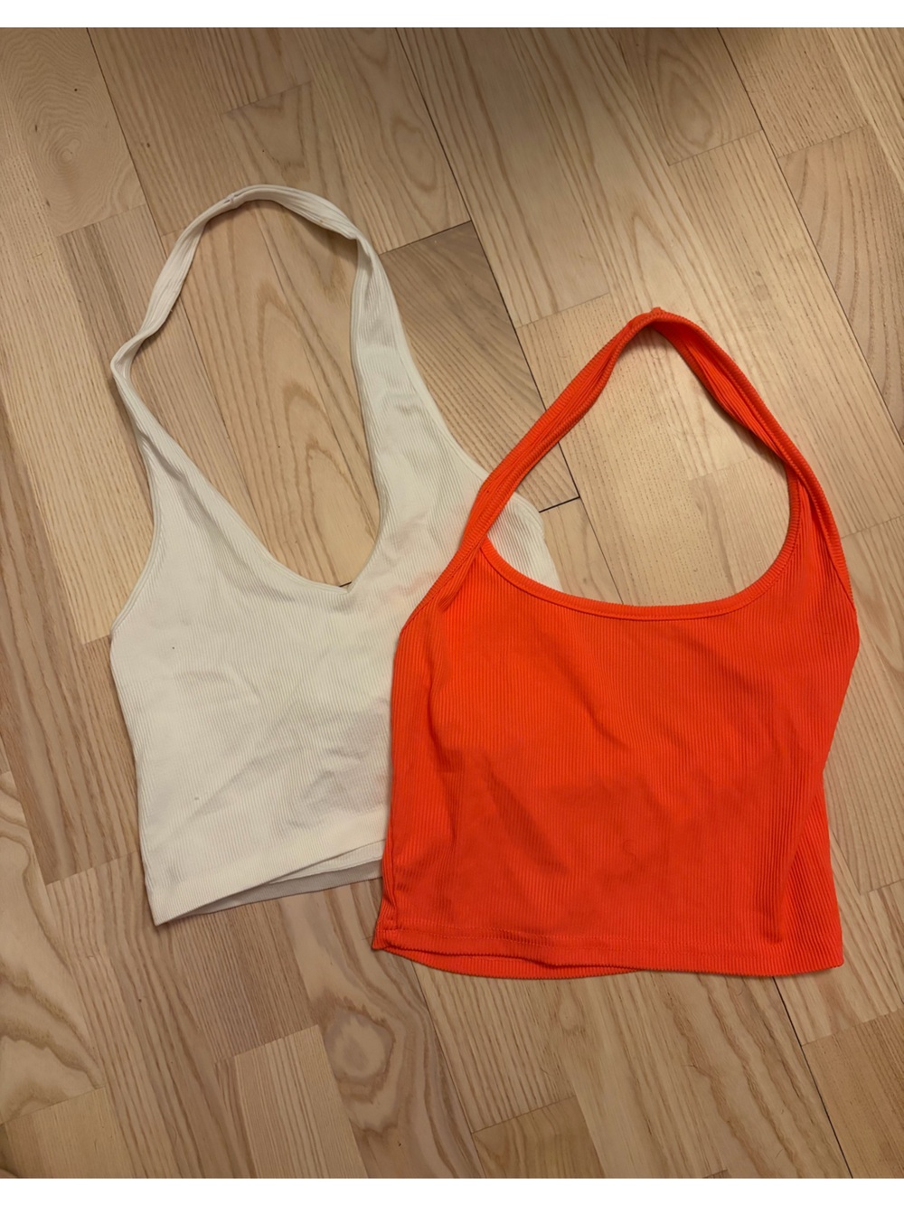 Bozzolo Ribbed Tank Tops in White and Bright Orange